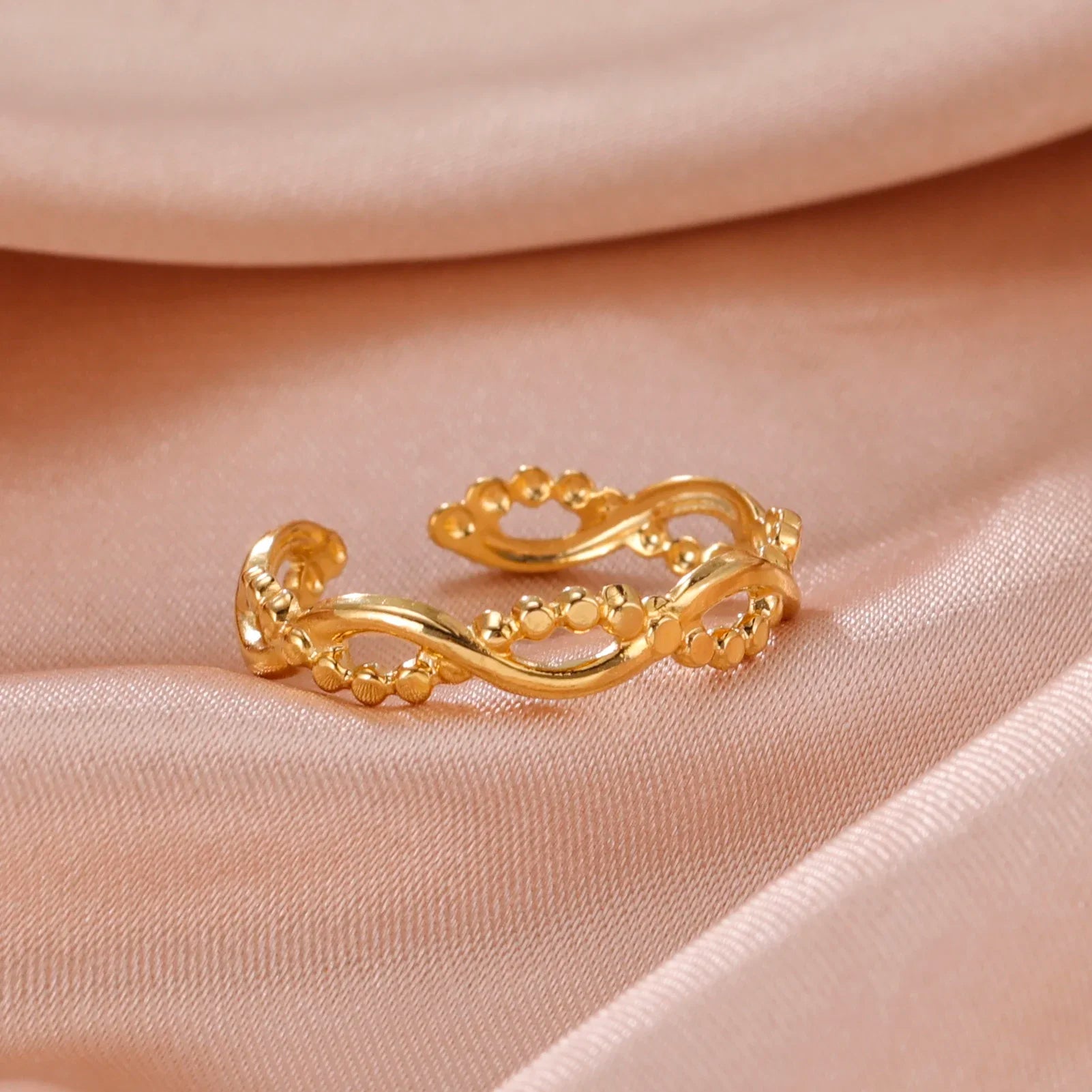 Stainless Steel Open Rings Women Geometric Heart Wheat Ears Adjustable Finger Ring Fashion Jewelry Birthday Gift Wholesale