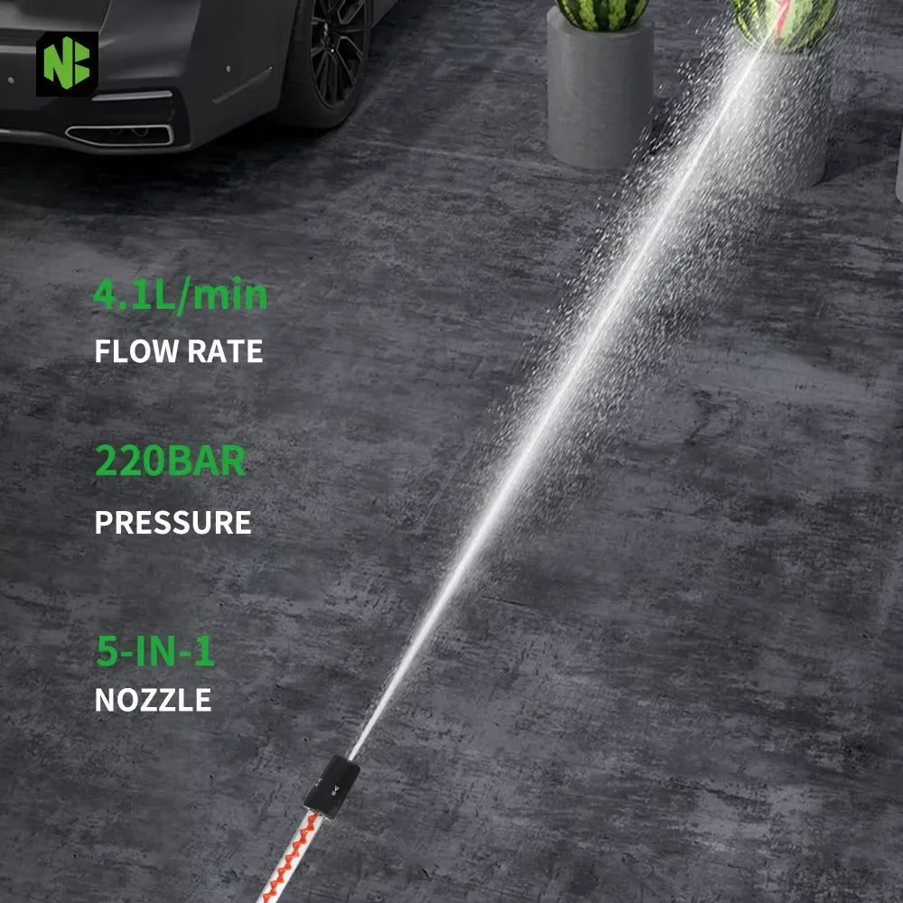 NEWBENY 220Bar Brushless High Pressure Power Car Washer Gun 3 Gears Cordless Garden Clean Spray Gun For Makita 18V Battery Pin