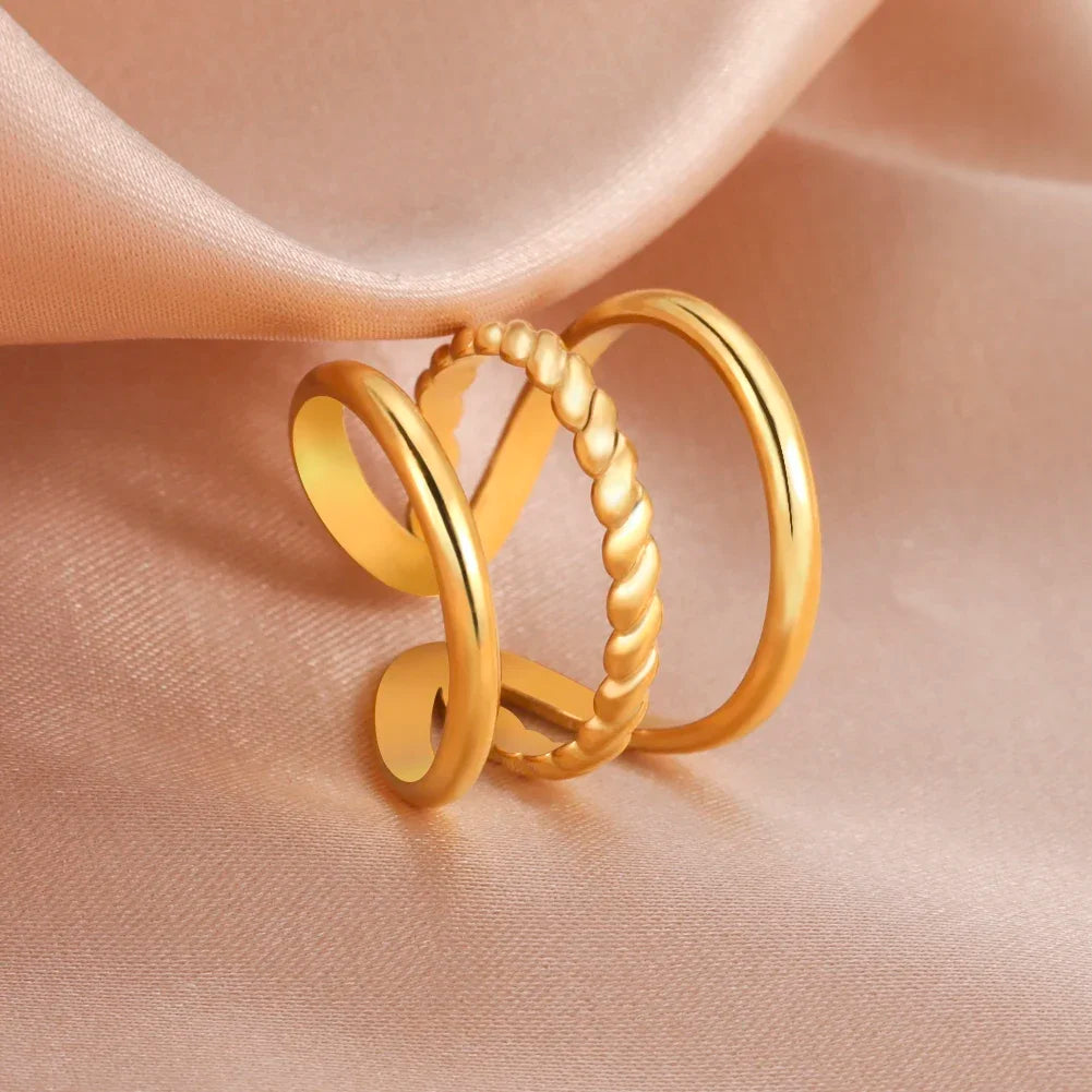 Stainless Steel Open Rings Women Geometric Heart Wheat Ears Adjustable Finger Ring Fashion Jewelry Birthday Gift Wholesale