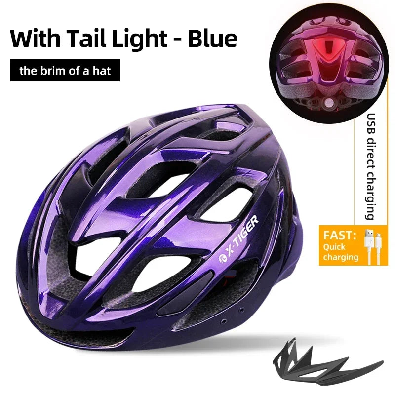 X-TIGER Adult Bicycle Helmet Breathable Lightweight Unisex Road Mountain Cycling Helmet with LED Taillight and Adjustable Straps
