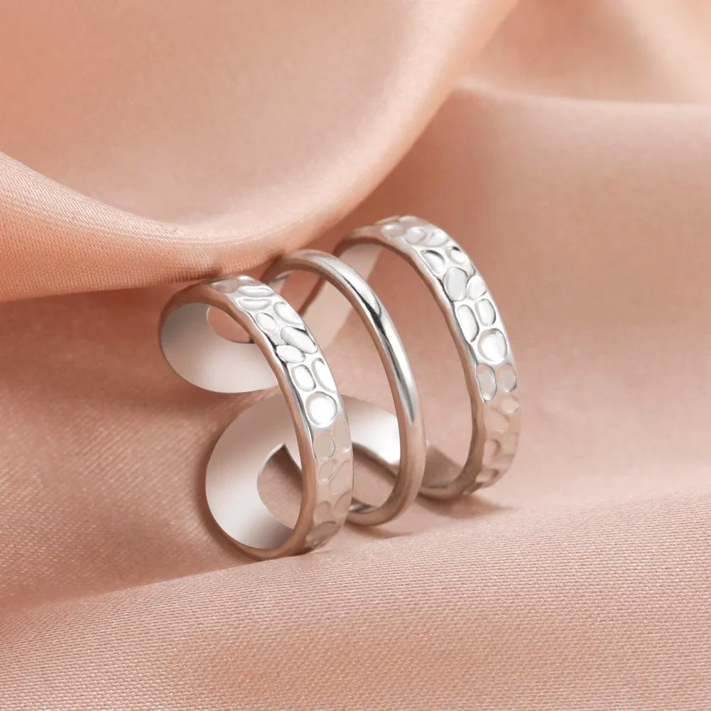 Stainless Steel Open Rings Women Geometric Heart Wheat Ears Adjustable Finger Ring Fashion Jewelry Birthday Gift Wholesale