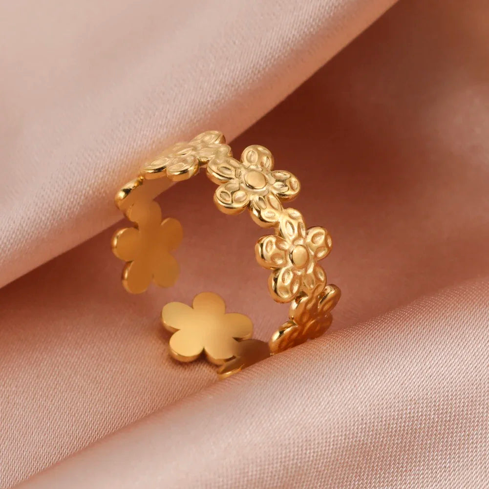 Stainless Steel Open Rings Women Geometric Heart Wheat Ears Adjustable Finger Ring Fashion Jewelry Birthday Gift Wholesale