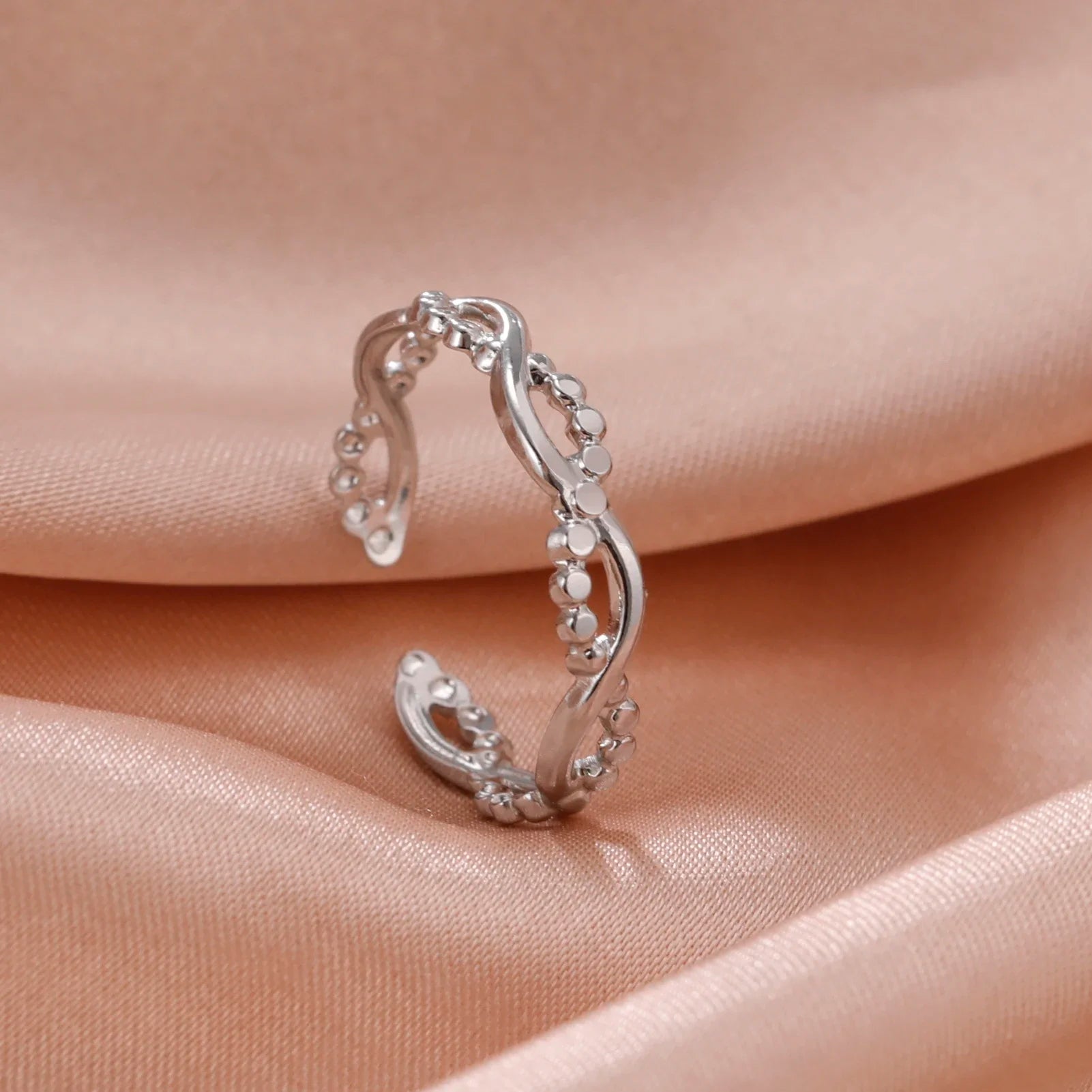 Stainless Steel Open Rings Women Geometric Heart Wheat Ears Adjustable Finger Ring Fashion Jewelry Birthday Gift Wholesale