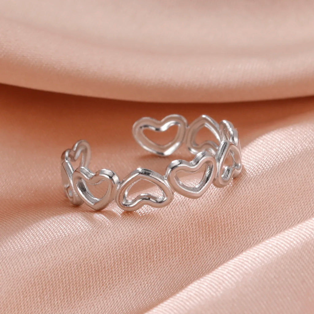 Stainless Steel Open Rings Women Geometric Heart Wheat Ears Adjustable Finger Ring Fashion Jewelry Birthday Gift Wholesale