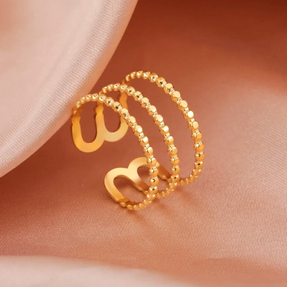 Stainless Steel Open Rings Women Geometric Heart Wheat Ears Adjustable Finger Ring Fashion Jewelry Birthday Gift Wholesale
