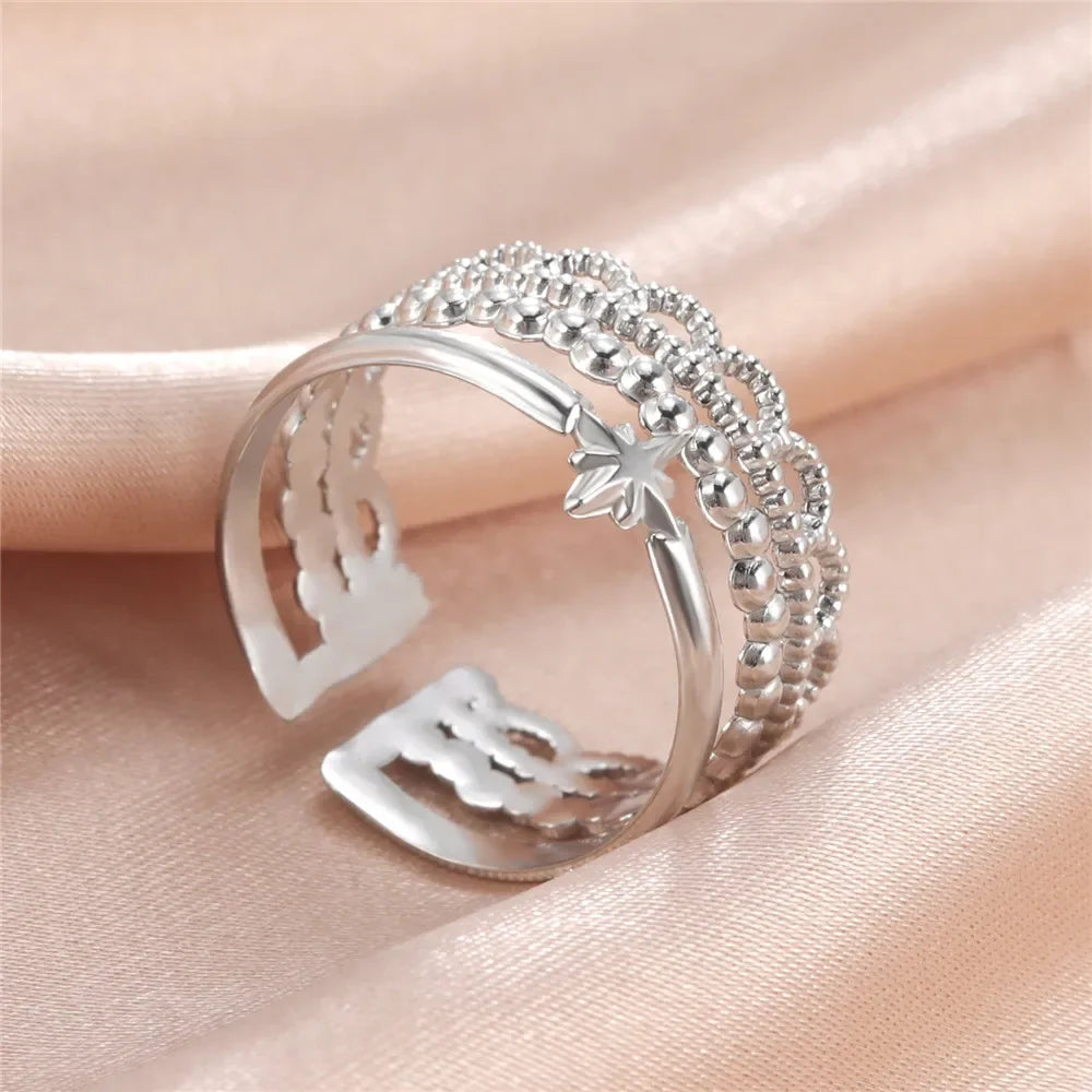 Stainless Steel Open Rings Women Geometric Heart Wheat Ears Adjustable Finger Ring Fashion Jewelry Birthday Gift Wholesale