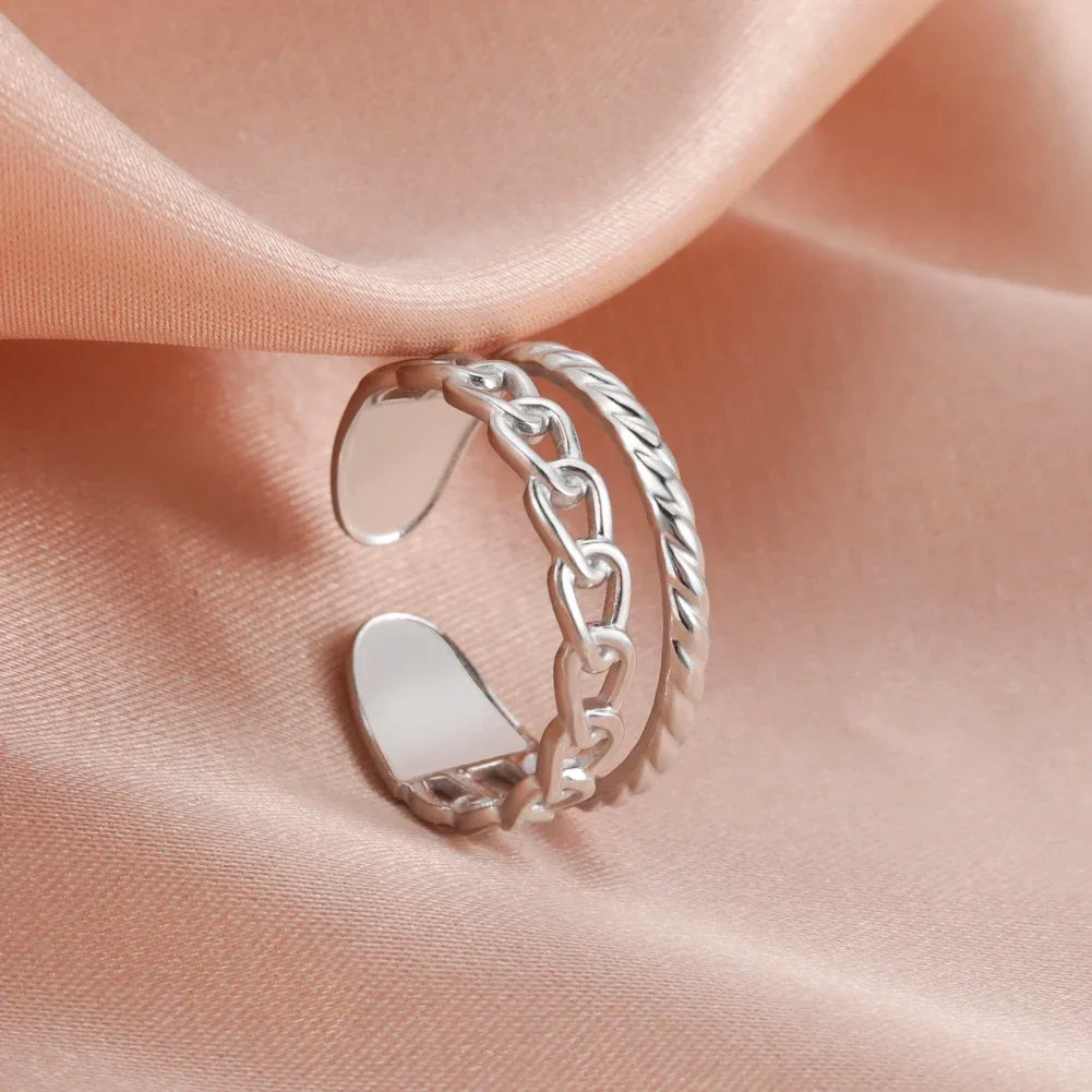 Stainless Steel Open Rings Women Geometric Heart Wheat Ears Adjustable Finger Ring Fashion Jewelry Birthday Gift Wholesale