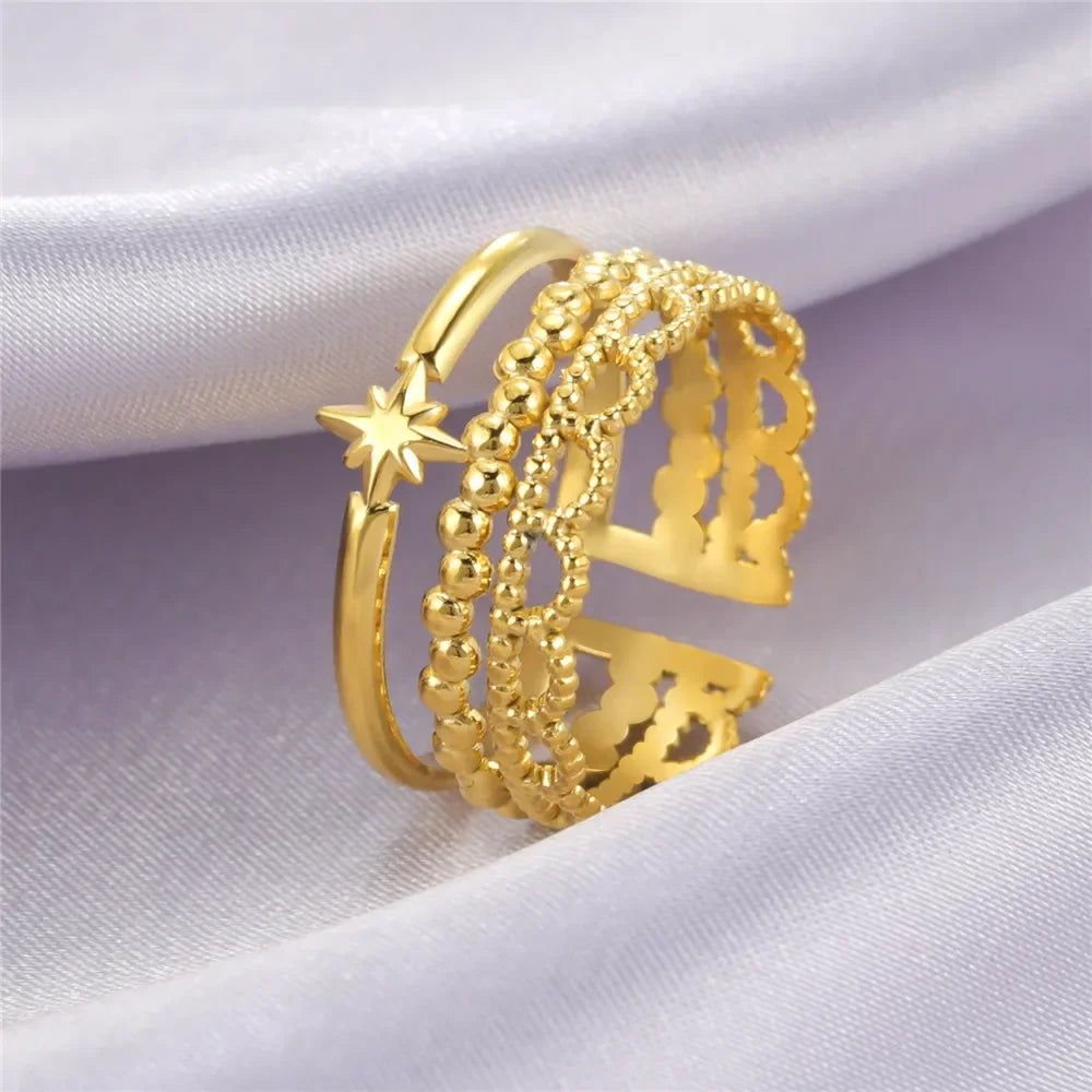 Stainless Steel Open Rings Women Geometric Heart Wheat Ears Adjustable Finger Ring Fashion Jewelry Birthday Gift Wholesale